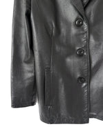 Lade das Bild in den Galerie-Viewer, Leder Blazer 90s Jacke Schwarz (M)

