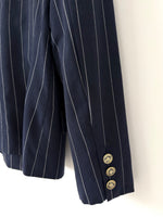 Lade das Bild in den Galerie-Viewer, *Wolle* Blazer 80s Zweireiher Nadelstreifen Marine (M-L)
