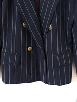 Lade das Bild in den Galerie-Viewer, *Wolle* Blazer 80s Zweireiher Nadelstreifen Marine (M-L)
