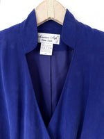Lade das Bild in den Galerie-Viewer, *Seide* Wickelblazer Kleid 80s Royalblau (S-M)
