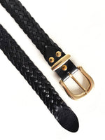 Lade das Bild in den Galerie-Viewer, Leder Flechtgürtel 80s Schwarz Gold (One Size)
