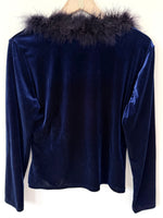 Lade das Bild in den Galerie-Viewer, *Samt &amp; Federn* Cardigan Bluse Blau (L)
