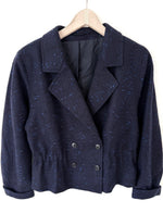 Lade das Bild in den Galerie-Viewer, *Wolle* Cropped Blazer 80s Zweireiher Marine (L)

