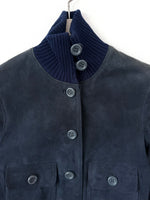 Lade das Bild in den Galerie-Viewer, Wildleder Cropped Blouson Jacke 70s Marine (XS-S)
