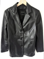 Lade das Bild in den Galerie-Viewer, Leder Blazer 90s Jacke Schwarz (M)
