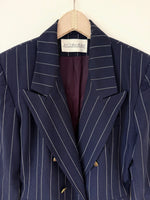 Lade das Bild in den Galerie-Viewer, *Wolle* Blazer 80s Zweireiher Nadelstreifen Marine (M-L)
