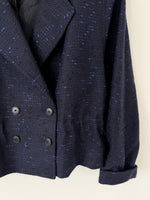 Lade das Bild in den Galerie-Viewer, *Wolle* Cropped Blazer 80s Zweireiher Marine (L)
