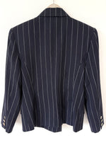Lade das Bild in den Galerie-Viewer, *Wolle* Blazer 80s Zweireiher Nadelstreifen Marine (M-L)
