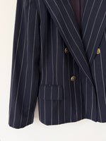 Lade das Bild in den Galerie-Viewer, *Wolle* Blazer 80s Zweireiher Nadelstreifen Marine (M-L)
