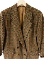 Lade das Bild in den Galerie-Viewer, *Wolle* Blazer Zweireiher 80s Tartan Khaki Rost (L-XL)
