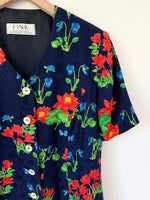 Lade das Bild in den Galerie-Viewer, *Seide* Bluse Blazer Blumen Print Marineblau (L)
