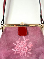 Lade das Bild in den Galerie-Viewer, Wildleder Tasche 70s Altrosa Blumen Stick
