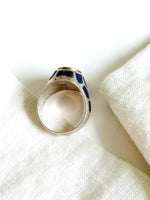 Lade das Bild in den Galerie-Viewer, *925 Sterling Silber* Vintage Siegelring Folklore Blau (57/17)
