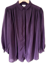 Lade das Bild in den Galerie-Viewer, *Seide* Bluse Premium Basic Aubergine Ballonärmel (L)

