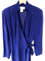 Lade das Bild in den Galerie-Viewer, *Seide* Wickelblazer Kleid 80s Royalblau (S-M)
