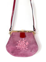 Lade das Bild in den Galerie-Viewer, Wildleder Tasche 70s Altrosa Blumen Stick

