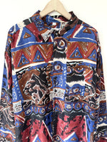 Lade das Bild in den Galerie-Viewer, *Seide* Hemd 80s Print Rost Royalblau (XXL)
