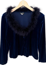 Lade das Bild in den Galerie-Viewer, *Samt &amp; Federn* Cardigan Bluse Blau (L)
