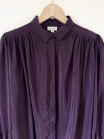 Lade das Bild in den Galerie-Viewer, *Seide* Bluse Premium Basic Aubergine Ballonärmel (L)
