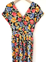 Lade das Bild in den Galerie-Viewer, Kleid 80s Blumen Print Schwarz (S-M)
