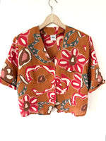 Lade das Bild in den Galerie-Viewer, *Leinen* Bluse Cropped Blumen Print Rost (XL)
