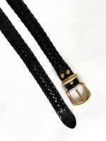 Lade das Bild in den Galerie-Viewer, Leder Flechtgürtel 80s Schwarz Gold (One Size)
