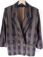 Lade das Bild in den Galerie-Viewer, *Wolle* Blazer Zweireiher 80s Karo (XL)
