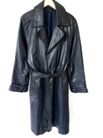 Lade das Bild in den Galerie-Viewer, Leder Trenchcoat 80s Mantel Mitternachtblau (XL)
