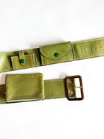 Lade das Bild in den Galerie-Viewer, Ledergürtel mit Taschen 70s Olivegrün (70-85)
