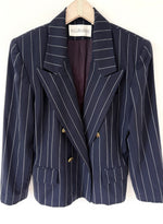 Lade das Bild in den Galerie-Viewer, *Wolle* Blazer 80s Zweireiher Nadelstreifen Marine (M-L)
