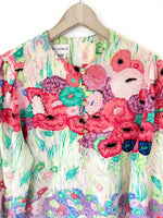 Lade das Bild in den Galerie-Viewer, *Seide* RARE Bluse 80s Pastell Wildblumen (M)
