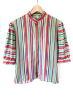 Lade das Bild in den Galerie-Viewer, *Seide* Bluse 80s Blockstreifen Pastell (M)

