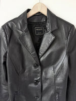 Lade das Bild in den Galerie-Viewer, Leder Blazer 90s Jacke Schwarz (M)
