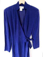 Lade das Bild in den Galerie-Viewer, *Seide* Wickelblazer Kleid 80s Royalblau (S-M)
