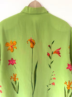 Lade das Bild in den Galerie-Viewer, *Kupferseide* Bluse 80s Blumen Lindgrün (XL)
