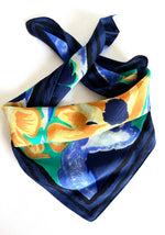 Lade das Bild in den Galerie-Viewer, *Seide* Tuch 80s Blumen Marine Senf
