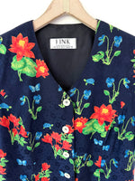 Lade das Bild in den Galerie-Viewer, *Seide* Bluse Blazer Blumen Print Marineblau (L)
