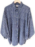 Lade das Bild in den Galerie-Viewer, *Leinen* Overshirt Bluse Marine Nadelstreifen (XL)
