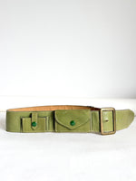 Lade das Bild in den Galerie-Viewer, Ledergürtel mit Taschen 70s Olivegrün (70-85)
