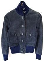 Lade das Bild in den Galerie-Viewer, Wildleder Cropped Blouson Jacke 70s Marine (XS-S)
