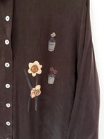 Lade das Bild in den Galerie-Viewer, *Kupferseide* Bluse 80s Blumenprint Braun (XL)
