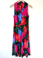 Lade das Bild in den Galerie-Viewer, *Seide* Kleid 80s Blumen Volants Pink (M-L)
