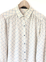 Lade das Bild in den Galerie-Viewer, *Louis Féraud* RARE 80s Bluse Seide Karo Hellblau (L)
