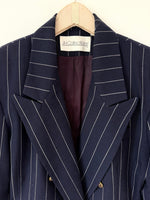 Lade das Bild in den Galerie-Viewer, *Wolle* Blazer 80s Zweireiher Nadelstreifen Marine (M-L)
