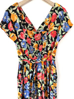 Lade das Bild in den Galerie-Viewer, Kleid 80s Blumen Print Schwarz (S-M)
