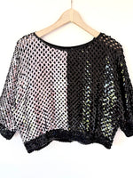 Lade das Bild in den Galerie-Viewer, Cropped Pullover 80s Pailletten Silber (L)
