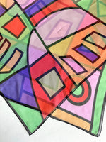 Lade das Bild in den Galerie-Viewer, *Seide* Tuch 80s Pastell Geo Print Neu
