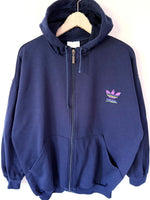 Lade das Bild in den Galerie-Viewer, *Adidas* Sweatjacke 90s Dunkelblau Kapuze (L)
