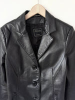 Lade das Bild in den Galerie-Viewer, Leder Blazer 90s Jacke Schwarz (M)
