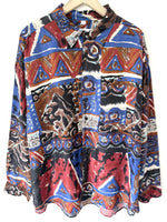 Lade das Bild in den Galerie-Viewer, *Seide* Hemd 80s Print Rost Royalblau (XXL)
